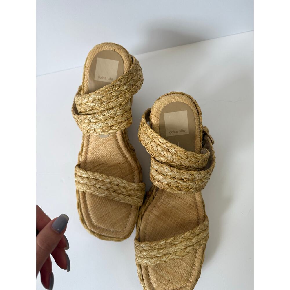 Dolce Vita Women Aldona Crisscross Ankle Strap Espadrille Wedge Sandal Raffia 11 - Picture 3 of 7